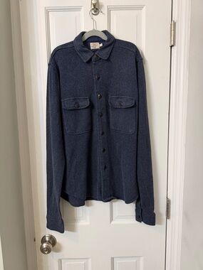 Faherty Navy Button-Up Shirt Jacket